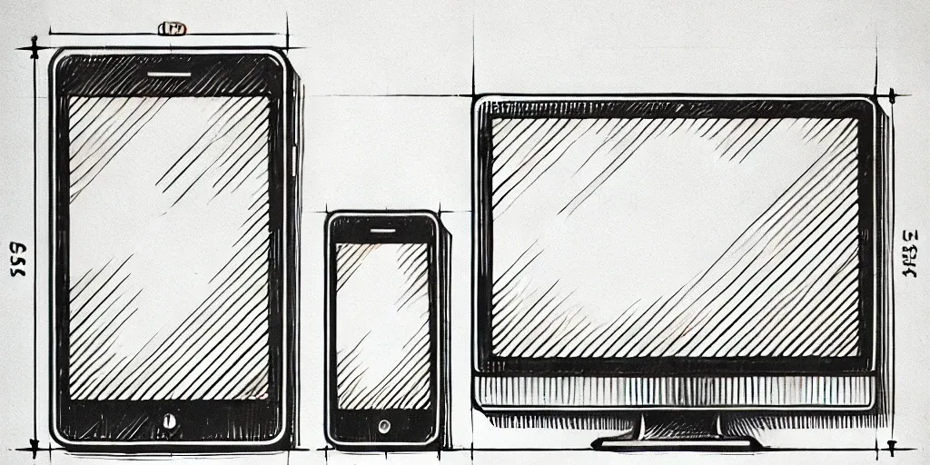 Croquis représentant trois appareils de tailles différentes (smartphone, tablette et écran d'ordinateur) illustrant les principes du design responsive.